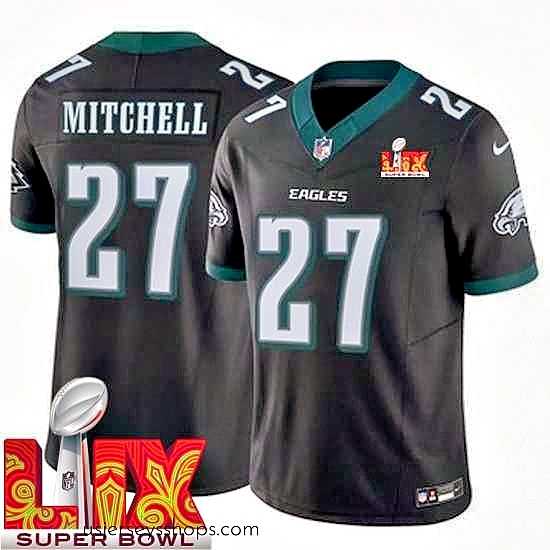 Stunning Philadelphia Eagles Quinyon Mitchell #27 Black 2024 2025 Super Bowl LIX F.U.S.E Stitched NFL Jersey