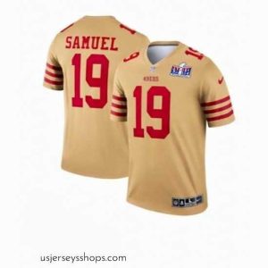 Stunning San Francisco 49ers 19 Deebo Samuel Gold Inverted Legend 2024 Super Bowl LVIII Stitched Football Jersey