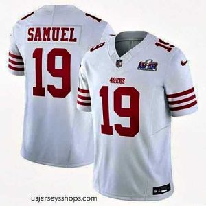 Glamorous San Francisco 49ers 19 Deebo Samuel White Throwback 2023 F.U.S.E  Vapor Untouchable Limited Stitched Football 2024 Super Bowl LVIII Jersey