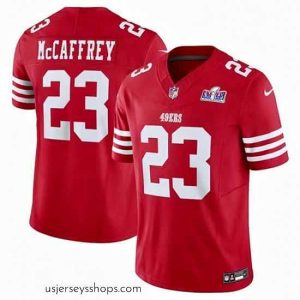 Glamorous San Francisco 49ers 23 Christian McCaffrey Red 2023 F.U.S.E  Vapor Untouchable Limited Stitched Football 2024 Super Bowl LVIII Jersey