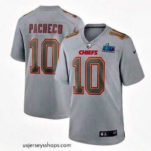 Stunning Toddler Kansas City Chiefs 10 Isiah Pacheco Grey Super Bowl LVII Patch Atmosphere Fashion Stitched Game Jersey