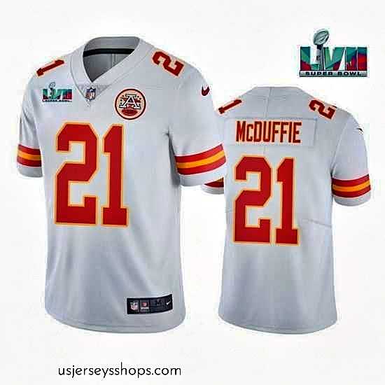 Alluring Toddler Kansas City Chiefs 21 Trent McDuffie White Super Bowl LVII Patch Vapor Untouchable Limited Stitched Jersey