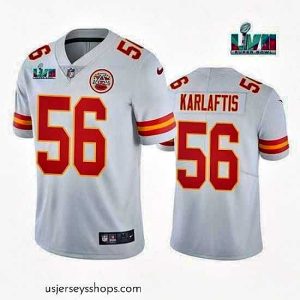 Stunning Toddler Kansas City Chiefs 56 George Karlaftis White Super Bowl LVII Patch Vapor Untouchable Limited Stitched Jersey