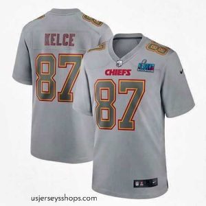 Enchanting Toddler Kansas City Chiefs 87 Travis Kelce Grey Super Bowl LVII Patch Atmosphere Fashion Stitched Game Jersey