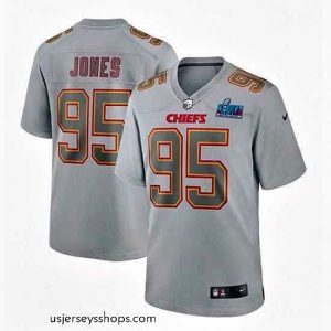 Sensational Toddler Kansas City Chiefs 95 Chris Jones Grey Super Bowl LVII Patch Atmosphere Fashion Stitched Game Jersey