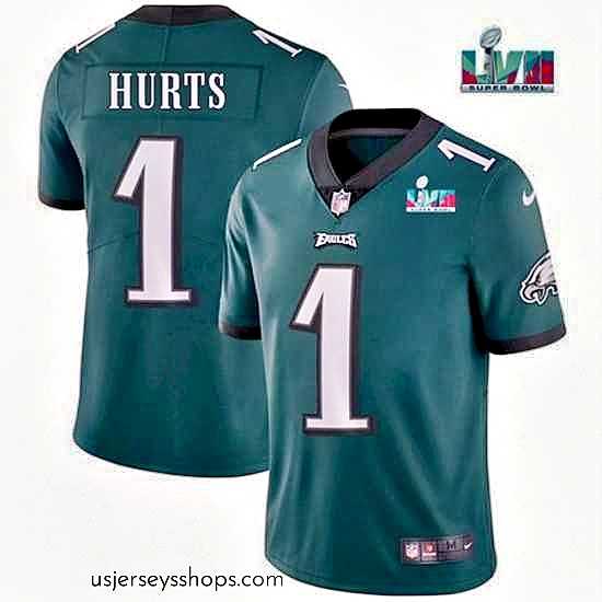 Exquisite Toddler Philadelphia Eagles 1 Jalen Hurts Green Super Bowl LVII Patch Vapor Untouchable Limited Stitched Jersey