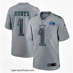 Stunning Toddler Philadelphia Eagles 1 Jalen Hurts Grey Super Bowl LVII Patch Atmosphere Fashion Stitched Game Jersey