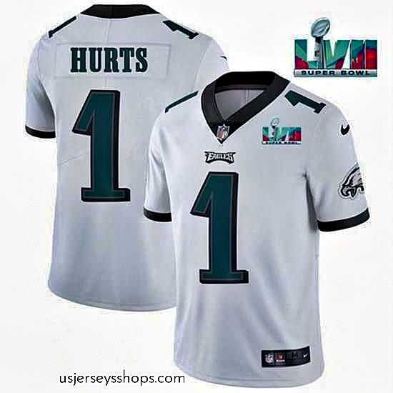 Breathtaking Toddler Philadelphia Eagles 1 Jalen Hurts White Super Bowl LVII Patch Vapor Untouchable Limited Stitched Jersey