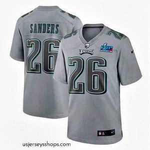 Glamorous Toddler Philadelphia Eagles 26 Miles Sanders Grey Super Bowl LVII Patch Atmosphere Fashion Stitched Game Jersey