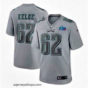 Sensational Toddler Philadelphia Eagles 62 Jason Kelce Grey Super Bowl LVII Patch Atmosphere Fashion Stitched Game Jersey