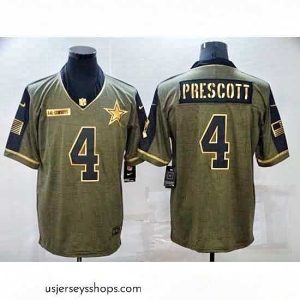 Magnificent Men's Dallas Cowboys #4 Dak Prescott Gold 2021 Salute To Service Limited Player Jersey