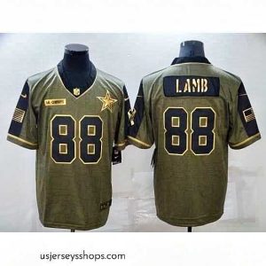 Exquisite Men's Dallas Cowboys #88 CeeDee Lamb Gold 2021 Salute To Service Limited Player Jersey