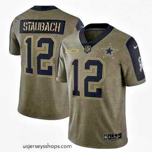 Exquisite Men's Dallas Cowboys Roger Staubach Nike Olive 2021 Salute To Service Retired Player Limited Jersey
