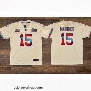 Sensational Men's Kansas City Chiefs #15 Patrick Mahomes White Super Bowl LVII Patch Vapor Untouchable Limited Stitched Jersey