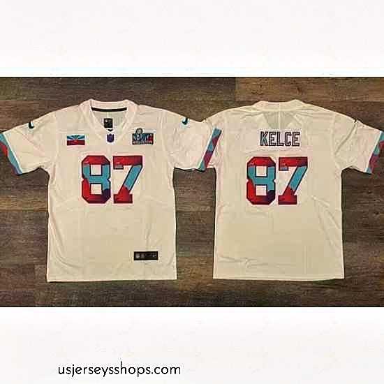 Captivating Men's Kansas City Chiefs #87 Travis Kelce White Super Bowl LVII Patch Vapor Untouchable Limited Stitched Jersey