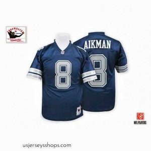 Exquisite Mens Mitchell and Ness Dallas Cowboys 8 Troy Aikman Authentic Navy Blue Throwback NFL Jersey