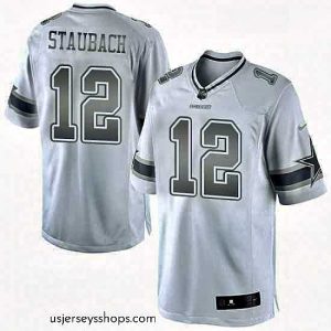 Alluring Mens Nike Dallas Cowboys 12 Roger Staubach Limited White Platinum NFL Jersey