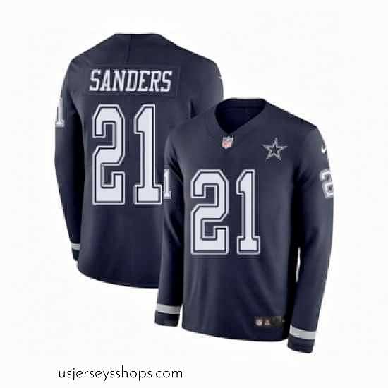 Stunning Mens Nike Dallas Cowboys 21 Deion Sanders Limited Navy Blue Therma Long Sleeve NFL Jersey