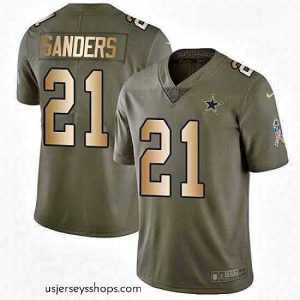Captivating Mens Nike Dallas Cowboys 21 Deion Sanders Limited OliveGold 2017 Salute to Service NFL Jersey