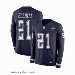 Magnificent Mens Nike Dallas Cowboys 21 Ezekiel Elliott Limited Navy Blue Therma Long Sleeve NFL Jersey