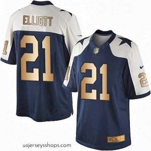 Glamorous Mens Nike Dallas Cowboys 21 Ezekiel Elliott Limited NavyGold Throwback Alternate NFL Jersey