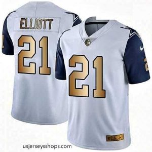 Exquisite Mens Nike Dallas Cowboys 21 Ezekiel Elliott Limited WhiteGold Rush NFL Jersey