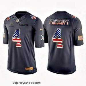 Exquisite Mens Nike Dallas Cowboys 4 Dak Prescott Limited Black USA Flag Salute To Service NFL Jersey