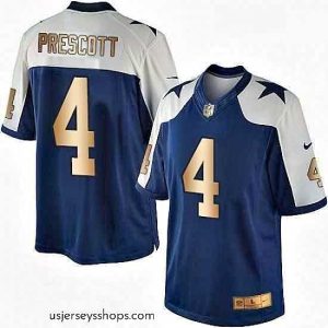 Captivating Mens Nike Dallas Cowboys 4 Dak Prescott Limited NavyGold Throwback Alternate NFL Jersey