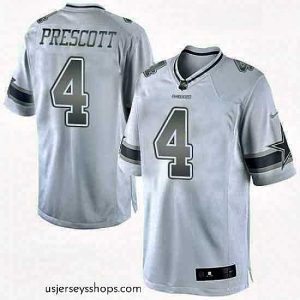 Stunning Mens Nike Dallas Cowboys 4 Dak Prescott Limited White Platinum NFL Jersey
