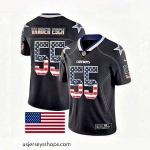 Sensational Mens Nike Dallas Cowboys 55 Leighton Vander Esch Limited Black Rush USA Flag NFL Jersey