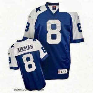Glamorous Mens Reebok Dallas Cowboys 8 Troy Aikman Authentic Navy Blue Thanksgiving Throwback NFL Jersey