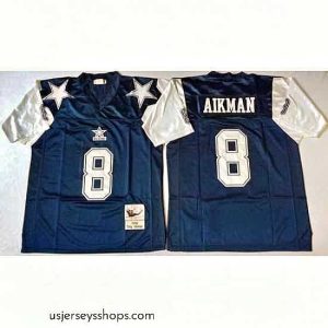 Glamorous Mitchell Ness cowboys #8 Troy Aikman Throwback Stitched NFL Jerseys