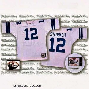 Glamorous Mitchell and Ness Dallas Cowboys 12 Roger Staubach Authentic White Throwback NFL Jersey