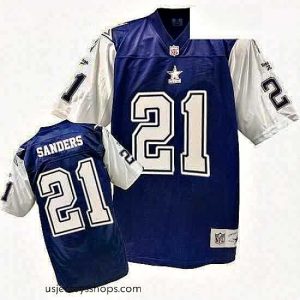 Sensational Mitchell and Ness Dallas Cowboys 21 Deion Sanders Authentic Navy BlueWhite Throwback NFL Jersey