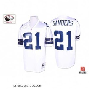 Glamorous Mitchell and Ness Dallas Cowboys 21 Deion Sanders Authentic White 1995 Throwback NFL Jersey