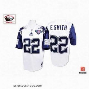 Sensational Mitchell and Ness Dallas Cowboys 22 Emmitt Smith Authentic White 75TH Patch Throwback NFL Jersey
