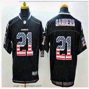 Enchanting New Dallas Cowboys #21 Deion Sanders Black Stitched NFL Elite USA Flag Fashion Jersey