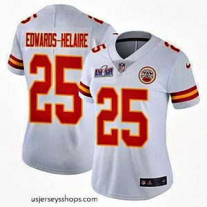 Captivating Nike Chiefs 25 Clyde Edwards Helaire White Bound Stitched NFL Vapor Untouchable Limited 2024 Super Bowl LVIII Jersey