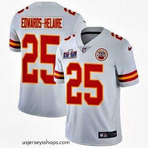 Magnificent Nike Chiefs 25 Clyde Edwards Helaire White Bound Stitched NFL Vapor Untouchable Limited 2024 Super Bowl LVIII Jersey