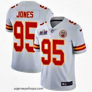Stunning Nike Chiefs 95 Chris Jones White Bound Stitched NFL Vapor Untouchable Limited 2024 Super Bowl LVIII Jersey