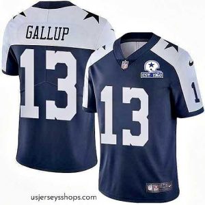 Alluring Nike Cowboys 13 Michael Gallup Navy Blue Thanksgiving Stitched With Established In 1960 Patch NFL Vapor Untouchable Limited Throwback Jersey