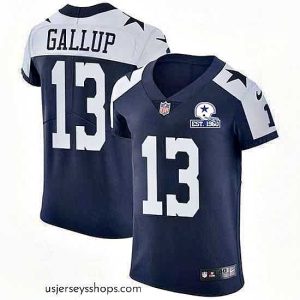 Captivating Nike Cowboys 13 Michael Gallup Navy Blue Thanksgiving Stitched With Established In 1960 Patch NFL Vapor Untouchable Throwback Elite Jersey