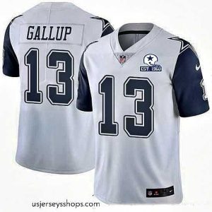 Stellar Nike Cowboys 13 Michael Gallup White Stitched With Established In 1960 Patch NFL Limited Rush Jersey