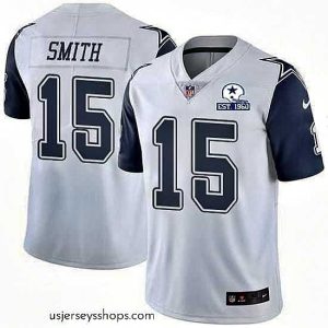 Stunning Nike Cowboys 15 Devin Smith White Stitched With Established In 1960 Patch NFL Limited Rush Jersey