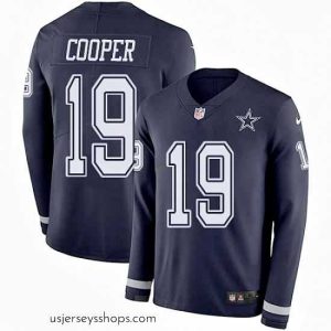 Glamorous Nike Cowboys #19 Amari Cooper Navy Blue Team Color Stitched NFL Limited Therma Long Sleeve Jersey
