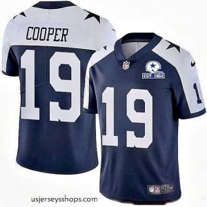 Captivating Nike Cowboys 19 Amari Cooper Navy Blue Thanksgiving Stitched With Established In 1960 Patch NFL Vapor Untouchable Limited Throwback Jersey