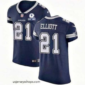 Stunning Nike Cowboys 21 Ezekiel Elliott Navy Blue Team Color Stitched With Established In 1960 Patch NFL Vapor Untouchable Elite Jersey