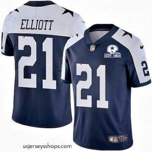 Breathtaking Nike Cowboys 21 Ezekiel Elliott Navy Blue Thanksgiving Stitched With Established In 1960 Patch NFL Vapor Untouchable Limited Throwback Jersey