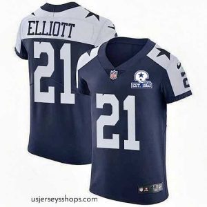 Exquisite Nike Cowboys 21 Ezekiel Elliott Navy Blue Thanksgiving Stitched With Established In 1960 Patch NFL Vapor Untouchable Throwback Elite Jersey