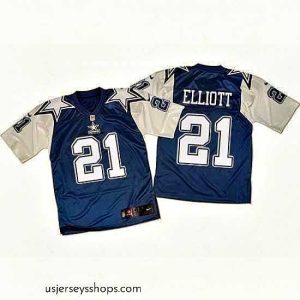 Stellar Nike Cowboys #21 Ezekiel Elliott Navy Blue White Throwback Mens Stitched NFL Elite Jersey